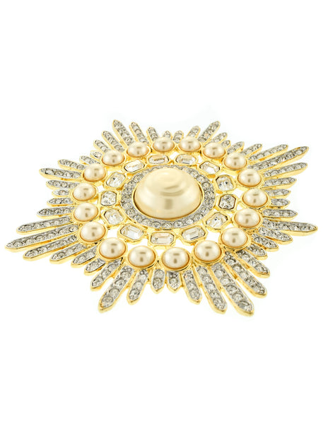 Valentino Vintage Huge Rhinestone & Pearl Gold Burst Brooch - Amarcord Vintage Fashion
 - 2
