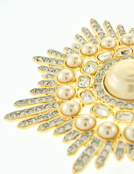 Valentino Vintage Huge Rhinestone & Pearl Gold Burst Brooch - Amarcord Vintage Fashion
 - 4