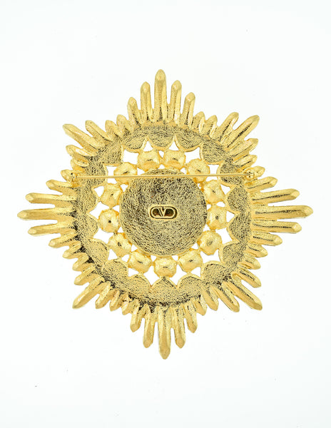 Valentino Vintage Huge Rhinestone & Pearl Gold Burst Brooch - Amarcord Vintage Fashion
 - 5