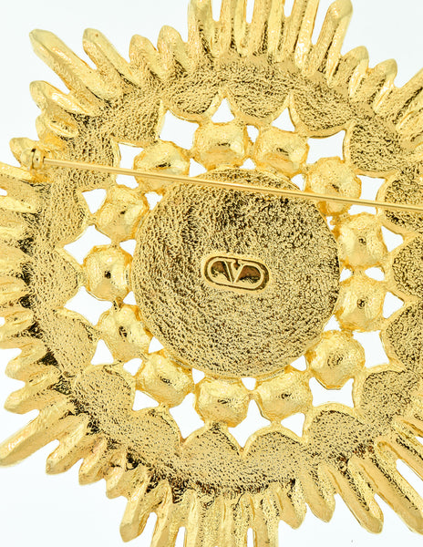 Valentino Vintage Huge Rhinestone & Pearl Gold Burst Brooch - Amarcord Vintage Fashion
 - 6