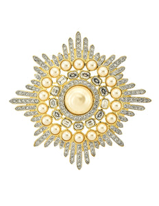 Valentino Vintage Huge Rhinestone & Pearl Gold Burst Brooch - Amarcord Vintage Fashion
 - 1