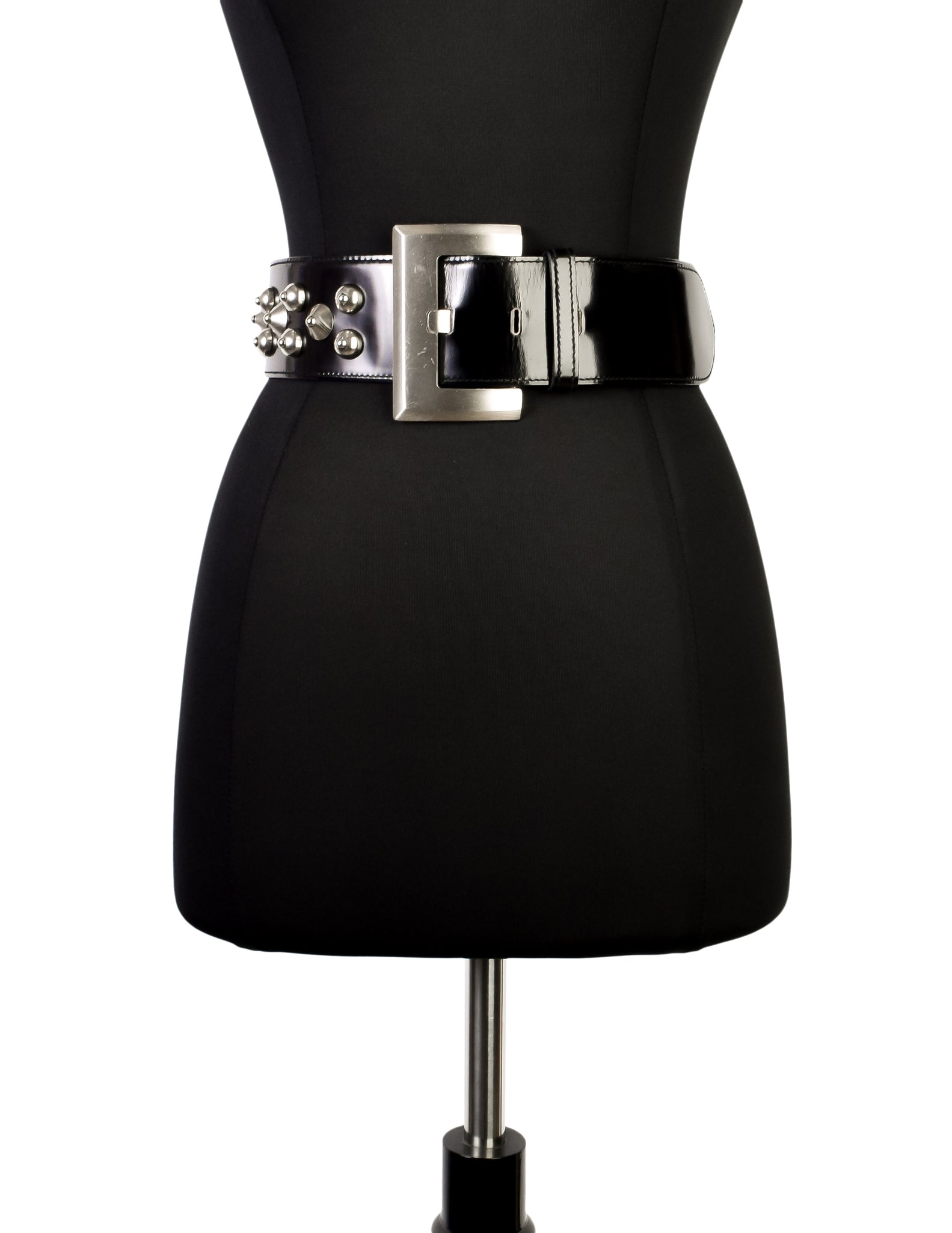 Versace Vintage Black Leather Silver Conic Spike Studded Belt ...