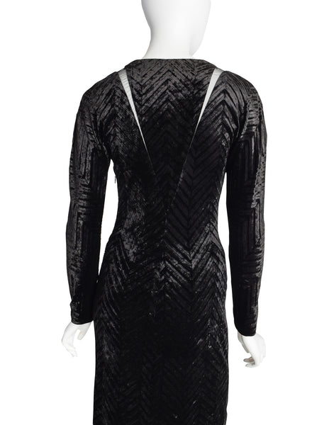 Gianni Versace Vintage Black Chevron Velvet Cutout Maxi Dress
