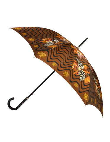 Gianni Versace Vintage Brown Bronze Gold Multicolor Animal Print Floral Umbrella