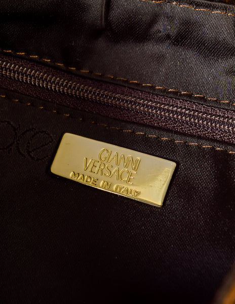 Versace Vintage Brown Quilted Velvet Rhinestone Strap Shoulder Bag