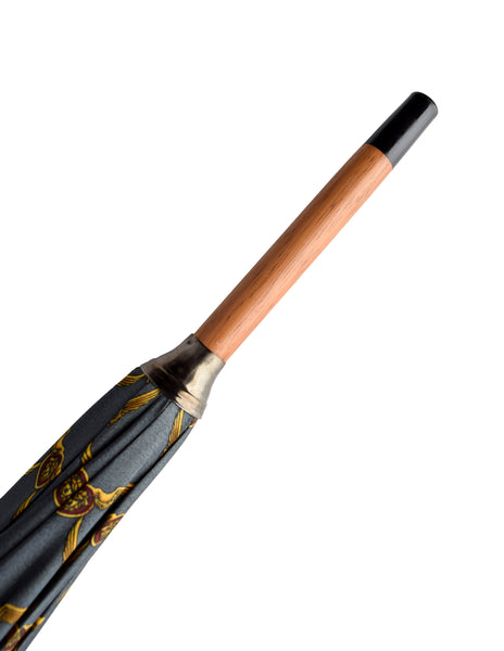Gianni Versace Vintage Grey Gold Medusa Baroque Print Umbrella