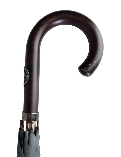 Gianni Versace Vintage Grey Gold Medusa Baroque Print Umbrella