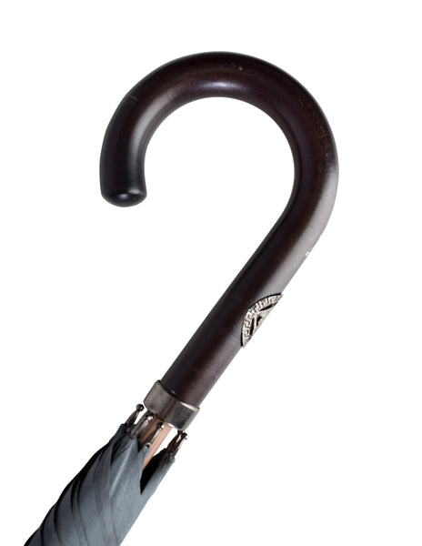 Gianni Versace Vintage Grey Gold Medusa Baroque Print Umbrella