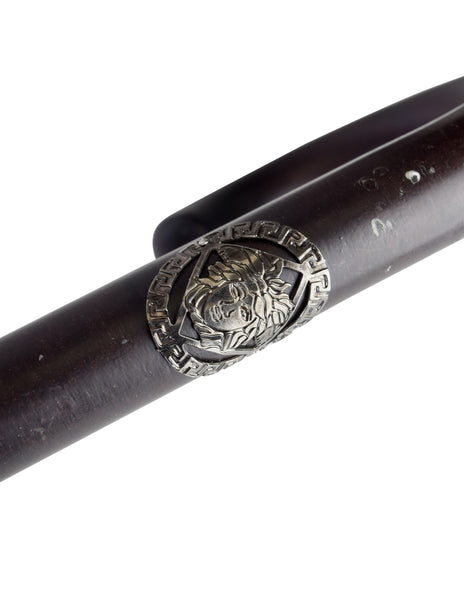 Gianni Versace Vintage Grey Gold Medusa Baroque Print Umbrella