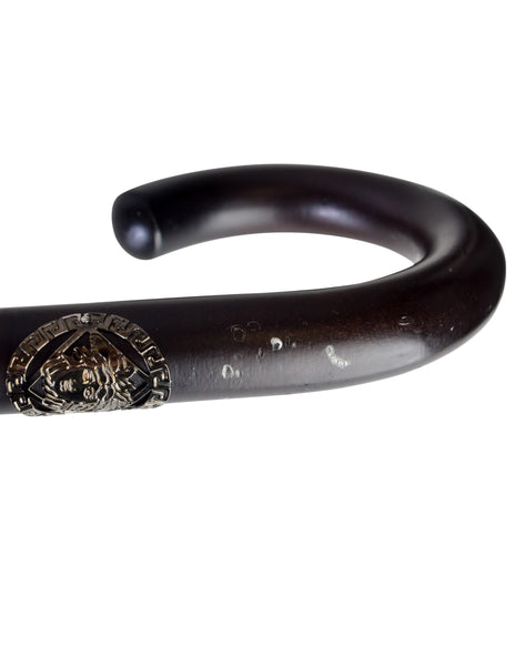 Gianni Versace Vintage Grey Gold Medusa Baroque Print Umbrella