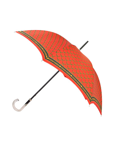 Gianni Versace Vintage Red Gold Medusa Baroque Print Lucite Handle Umbrella