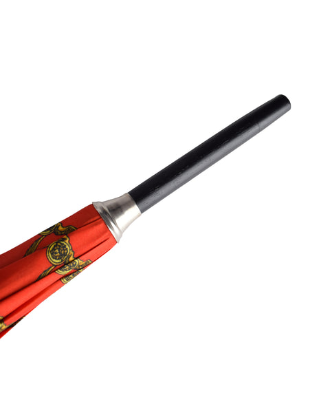 Gianni Versace Vintage Red Gold Medusa Baroque Print Lucite Handle Umbrella