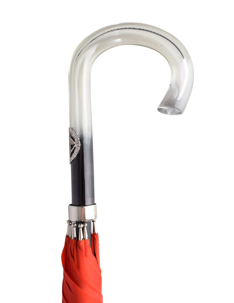 Gianni Versace Vintage Red Gold Medusa Baroque Print Lucite Handle Umbrella