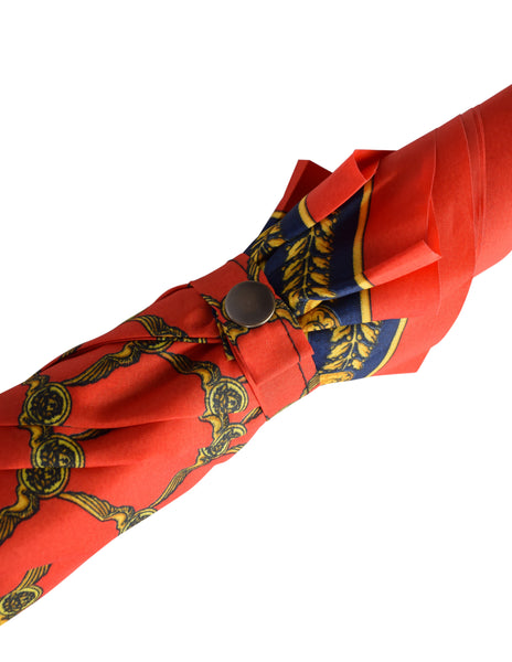 Gianni Versace Vintage Red Gold Medusa Baroque Print Lucite Handle Umbrella