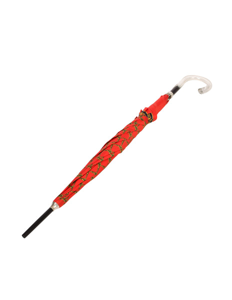 Gianni Versace Vintage Red Gold Medusa Baroque Print Lucite Handle Umbrella