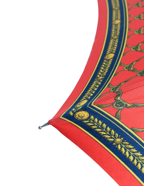 Gianni Versace Vintage Red Gold Medusa Baroque Print Lucite Handle Umbrella