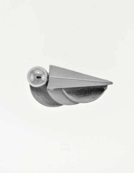 Gianni Versace Vintage Silver Geometric Shape Sculpture Brooch Pin