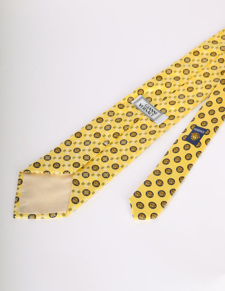 Versace Vintage Yellow and Black Medusa Silk Neck Tie