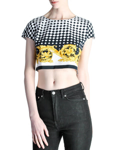 Versace Vintage Checkered Baroque Crop Top - Amarcord Vintage Fashion
 - 1