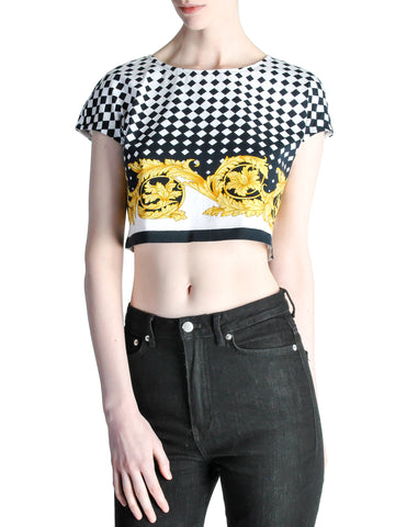 Versace Vintage Checkered Baroque Crop Top - Amarcord Vintage Fashion
 - 1