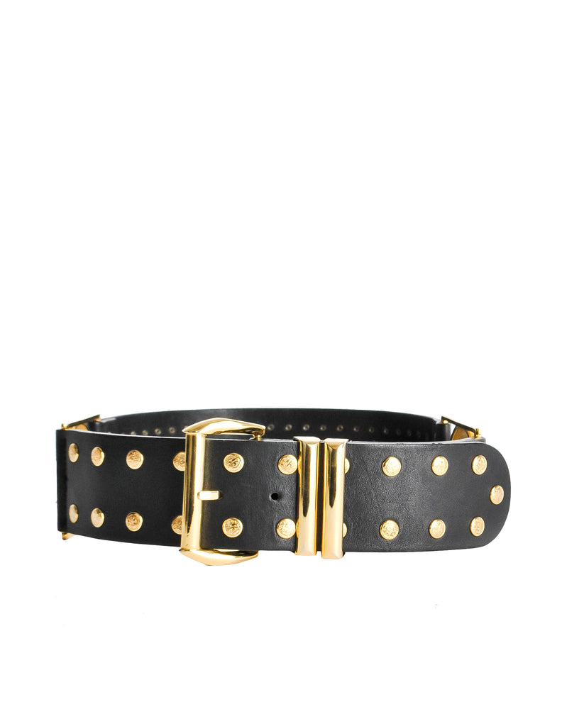 Versace Vintage Black and Gold Studded Medusa Belt Amarcord