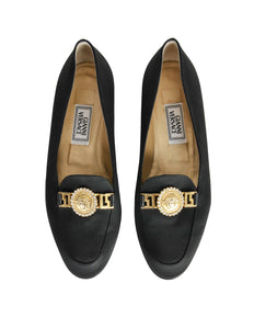 Versace Vintage Black Satin Medusa Loafers - Amarcord Vintage Fashion
 - 1