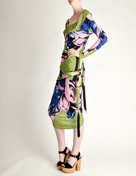 Versace Vintage Graphic Floral Print Top & Skirt Ensemble - Amarcord Vintage Fashion
 - 4