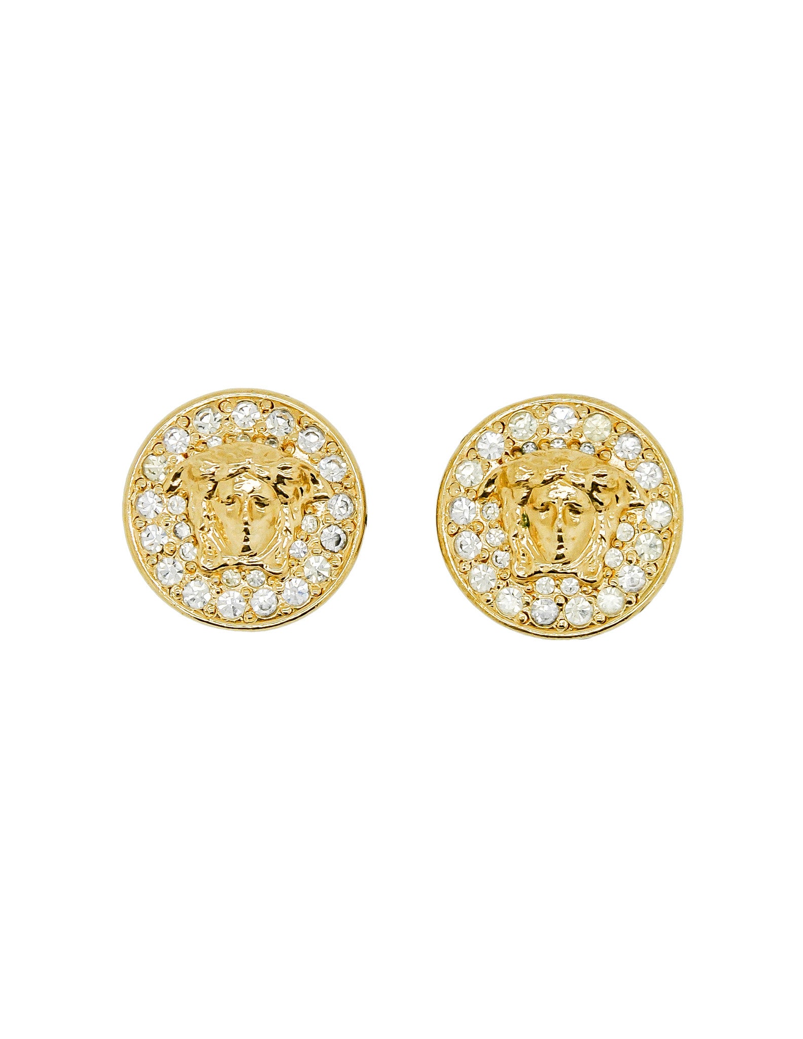 Versace Vintage Medusa Gold Rhinestone Earrings