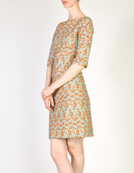Versace Vintage Couture Multicolor Embroidered Top & Skirt Ensemble Set