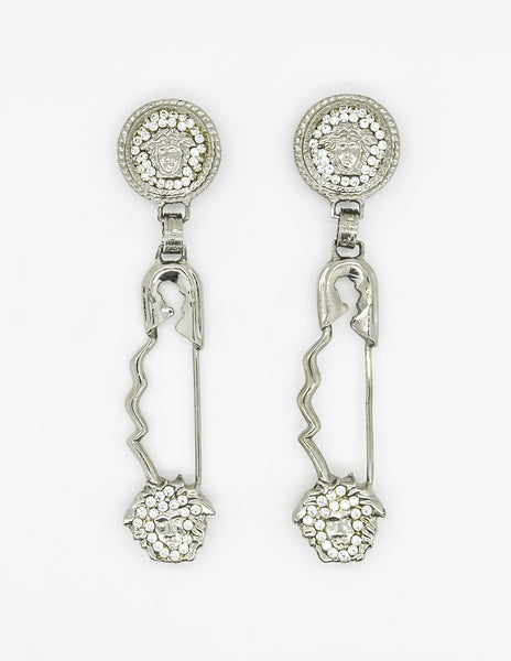 Versace Vintage Giant Silver Medusa Safety Pin Earrings - Amarcord Vintage Fashion
 - 6