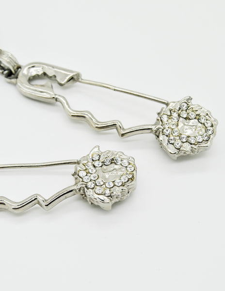 Versace Vintage Giant Silver Medusa Safety Pin Earrings - Amarcord Vintage Fashion
 - 5