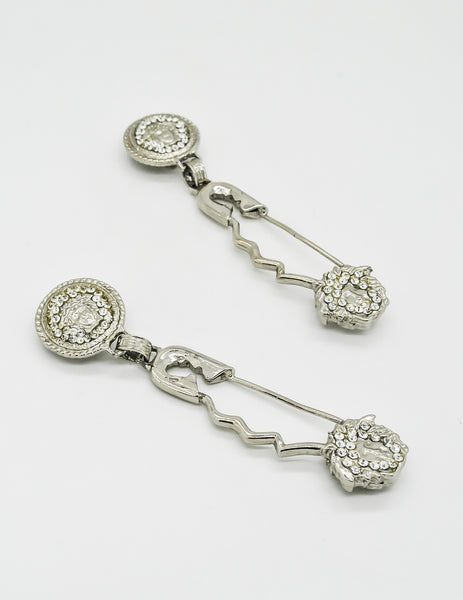 Versace Vintage Giant Silver Medusa Safety Pin Earrings - Amarcord Vintage Fashion
 - 3