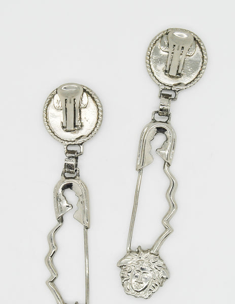 Versace Vintage Giant Silver Medusa Safety Pin Earrings - Amarcord Vintage Fashion
 - 7