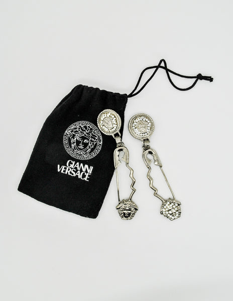 Versace Vintage Giant Silver Medusa Safety Pin Earrings - Amarcord Vintage Fashion
 - 9