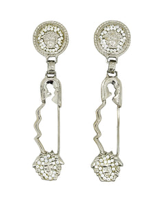 Versace Vintage Giant Silver Medusa Safety Pin Earrings - Amarcord Vintage Fashion
 - 1