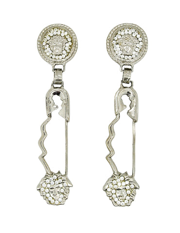 Versace Vintage Giant Silver Medusa Safety Pin Earrings