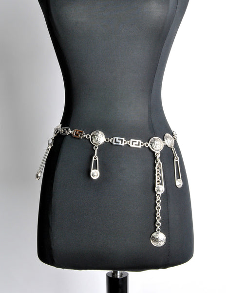 Versace Vintage Silver Medusa Safety Pin Chain Belt - Amarcord Vintage Fashion
 - 2