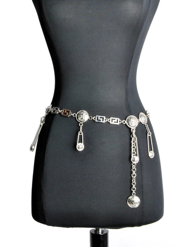 Versace Vintage Silver Medusa Safety Pin Chain Belt