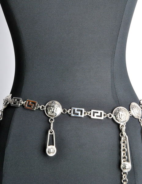 Versace Vintage Silver Medusa Safety Pin Chain Belt - Amarcord Vintage Fashion
 - 5
