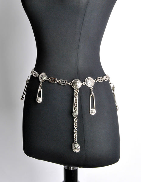 Versace Vintage Silver Medusa Safety Pin Chain Belt - Amarcord Vintage Fashion
 - 4