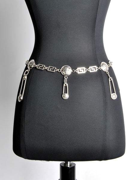 Versace Vintage Silver Medusa Safety Pin Chain Belt - Amarcord Vintage Fashion
 - 6