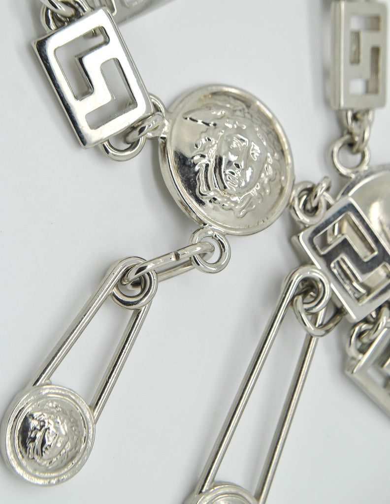 Versace Vintage Silver Medusa Safety Pin Chain Belt – Amarcord