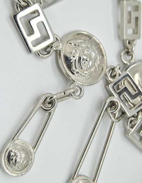 Versace Vintage Silver Medusa Safety Pin Chain Belt - Amarcord Vintage Fashion
 - 3