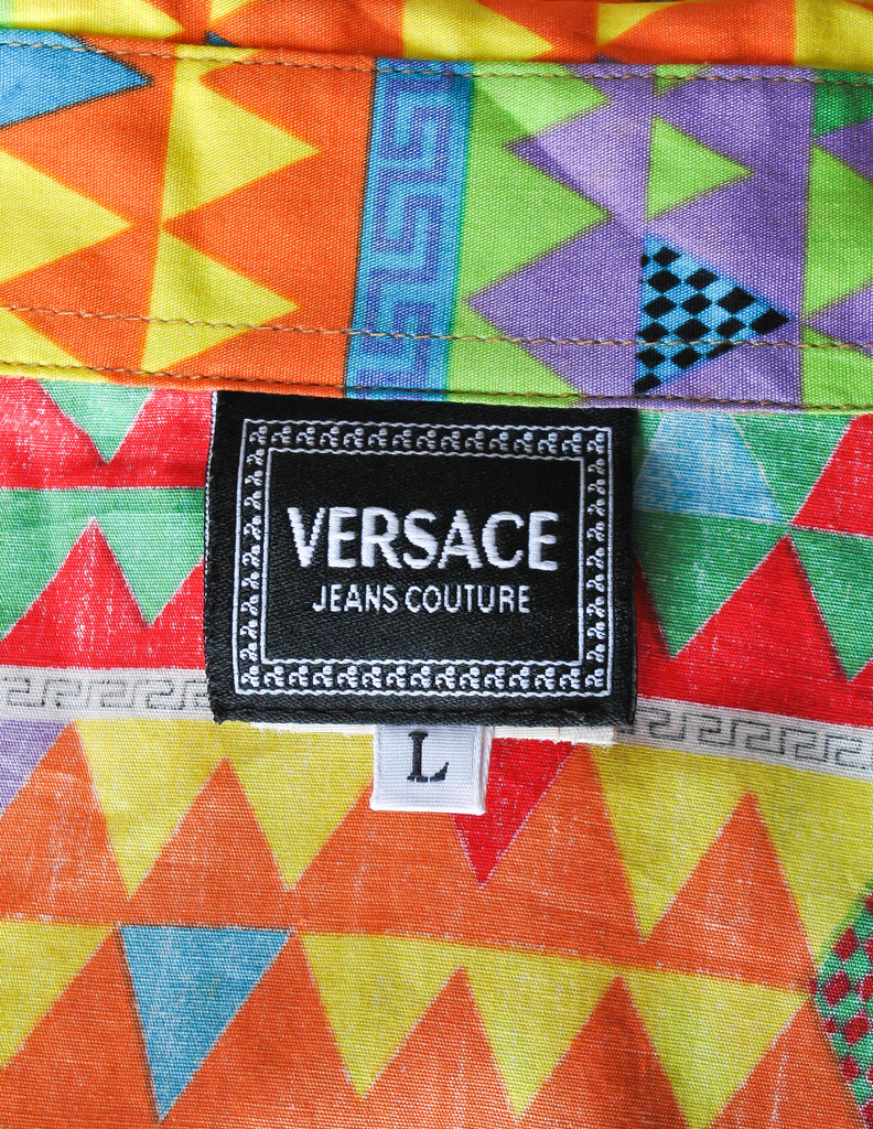 Versace Vintage Colorful Triangle Graphic Print Button Up Shirt ...