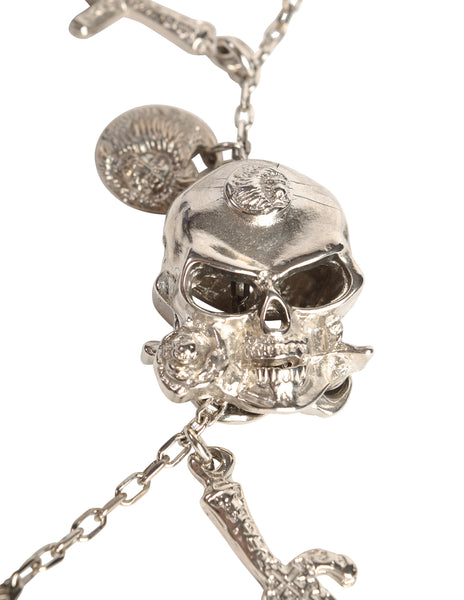Versus Versace Vintage 1994 Skull Rose Knife and Dagger Silver Charm Necklace