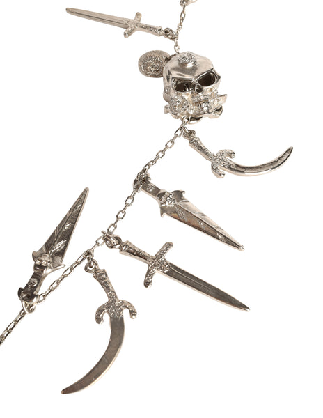 Versus Versace Vintage 1994 Skull Rose Knife and Dagger Silver Charm Necklace