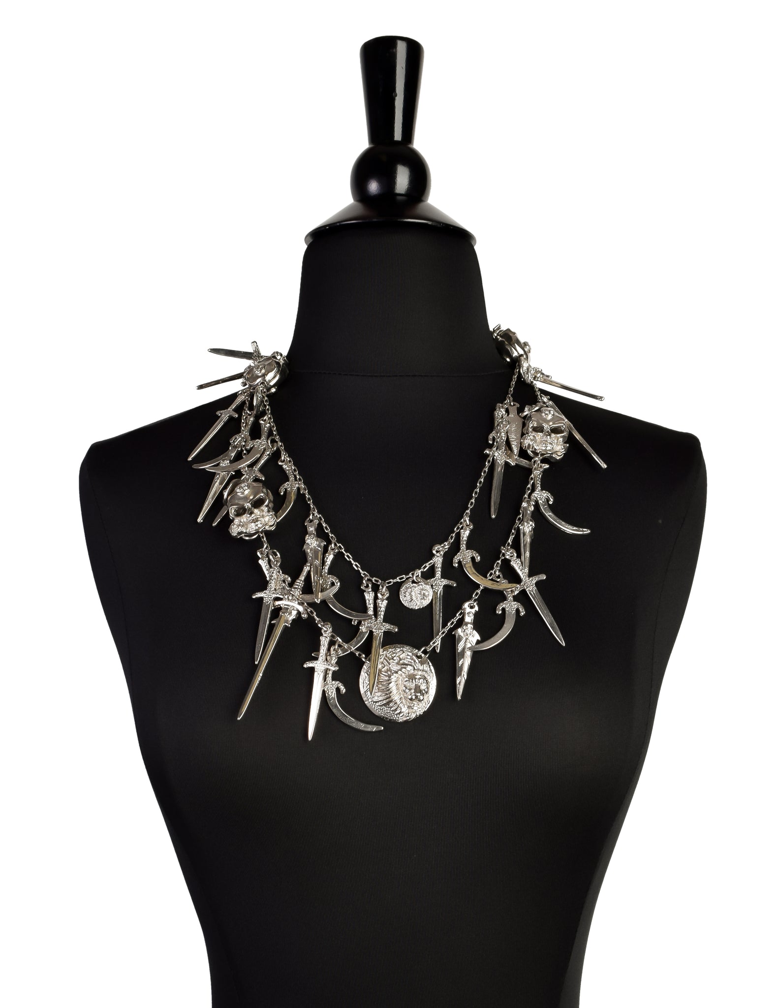 Versus Versace Vintage 1994 Skull Rose Knife and Dagger Silver Charm Necklace