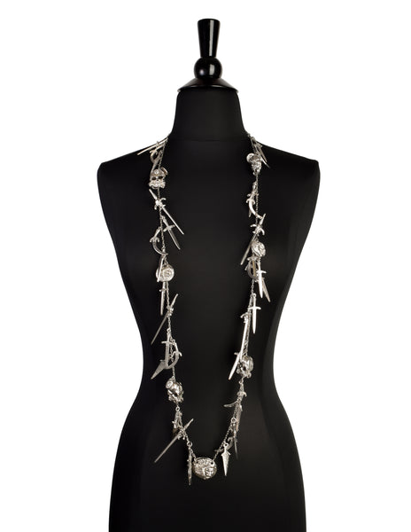 Versus Versace Vintage 1994 Skull Rose Knife and Dagger Silver Charm Necklace