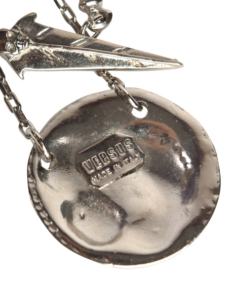 Versus Versace Vintage 1994 Skull Rose Knife and Dagger Silver Charm Necklace