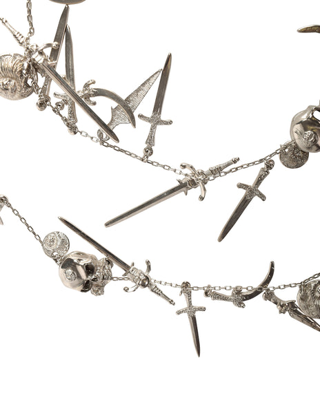 Versus Versace Vintage 1994 Skull Rose Knife and Dagger Silver Charm Necklace